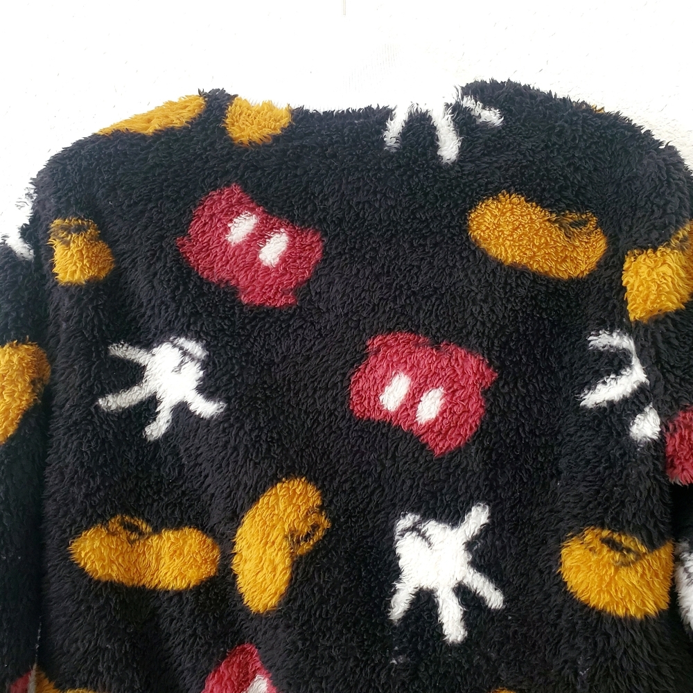 Disney Store Black Mickey Soft Teddy Fleece Zip Up Crop Bomber Sweater Jacket XS - Picture 10 of 15